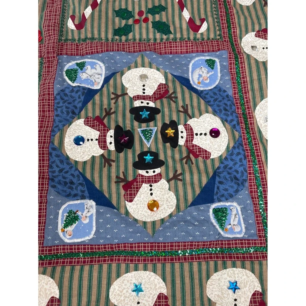 VTG Snowman Christmas Wall Hanging Table Topper Quilt Fabric Panel 33 X 33